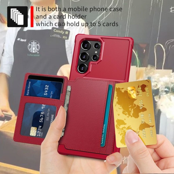 Samsung Galaxy S22 Ultra Skal Med Magnetisk Plånbok Röd