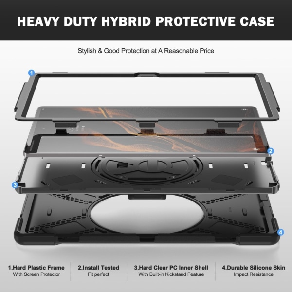 Galaxy Tab S8 Ultra Skal X-Shape Shockproof Kickstand