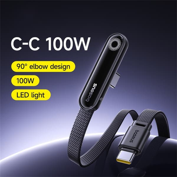 Baseus 1m 100W USB-C - USB-C Elbow Kabel Svart