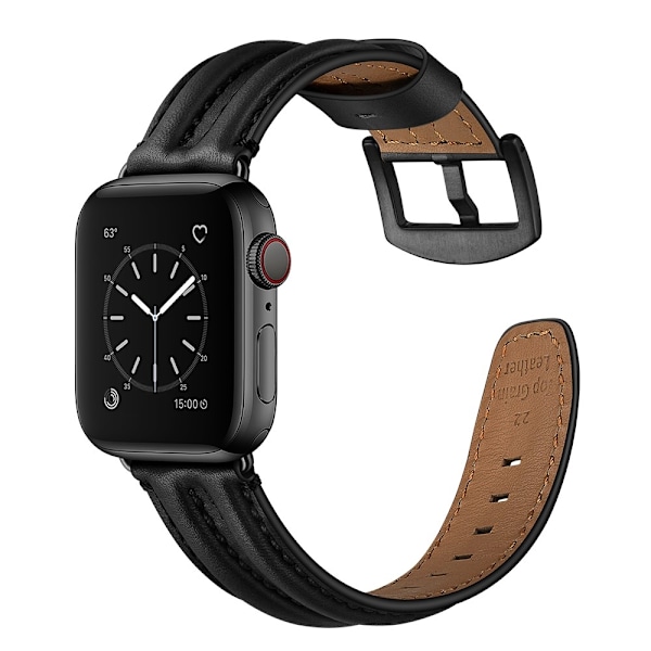 Äkta Läder Armband Apple Watch 42/44/45/49 mm Svart Black Svart