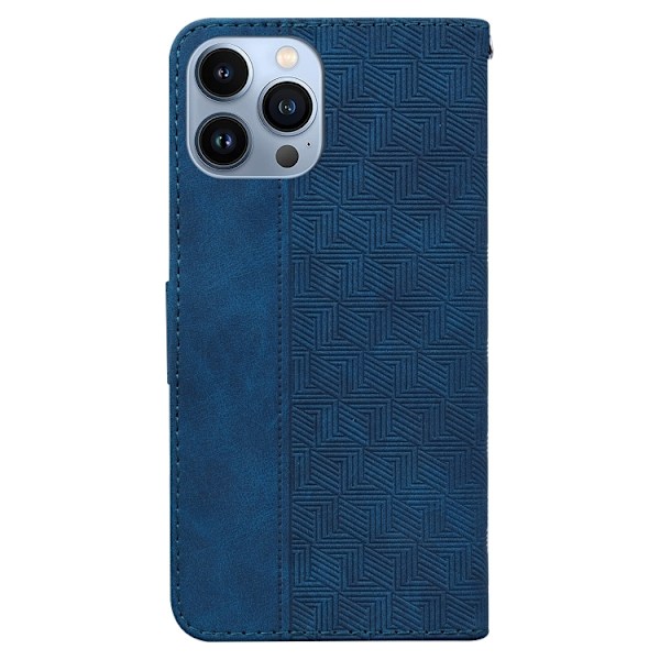 iPhone 14 Pro Max Fodral Geometrisk Läder Blå