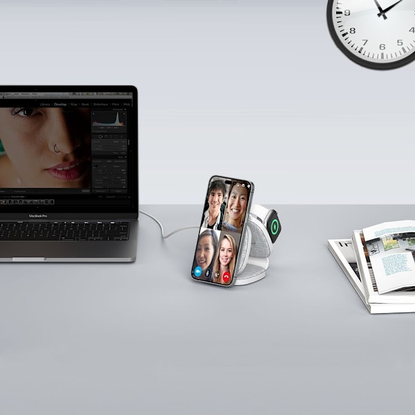 Tech-Protect 15W 3in1 Magnetisk MagSafe Qi Laddare Grå