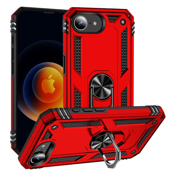iPhone 16e Skal Shockproof Hybrid Ring Röd