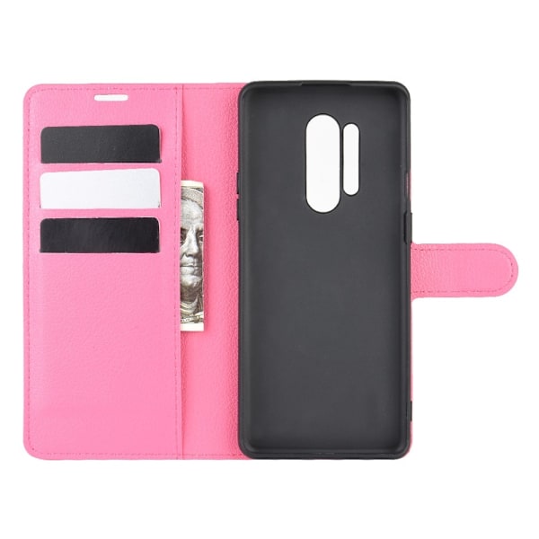 OnePlus 8 Pro - Litchi Plånboksfodral - Rosa Rosa