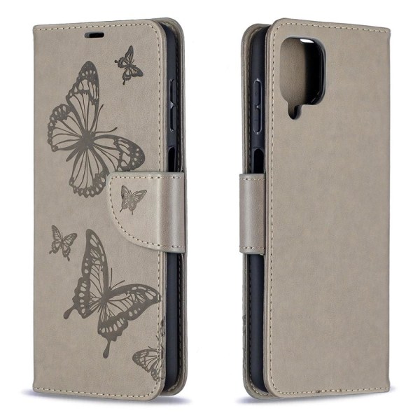Samsung Galaxy A12 - Butterfly Plånboksfodral - Grå Grey Grå