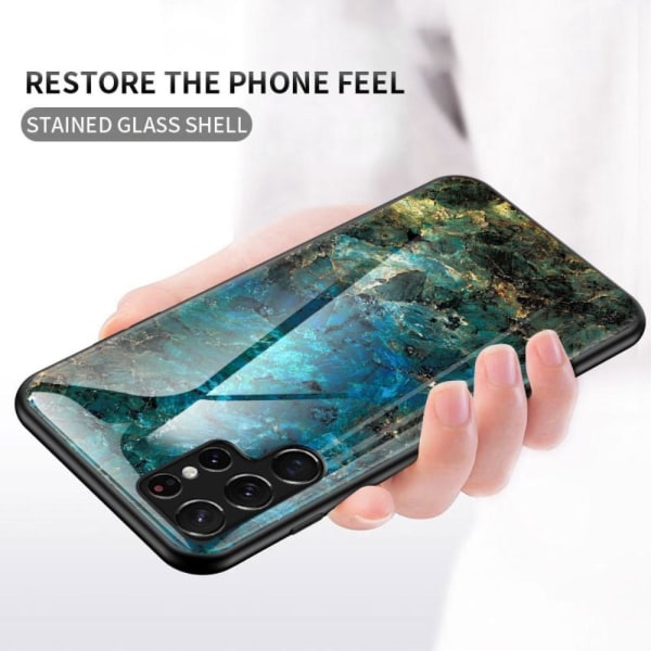 Samsung Galaxy S22 Ultra Skal Marmor Härdat Glas Blood Red