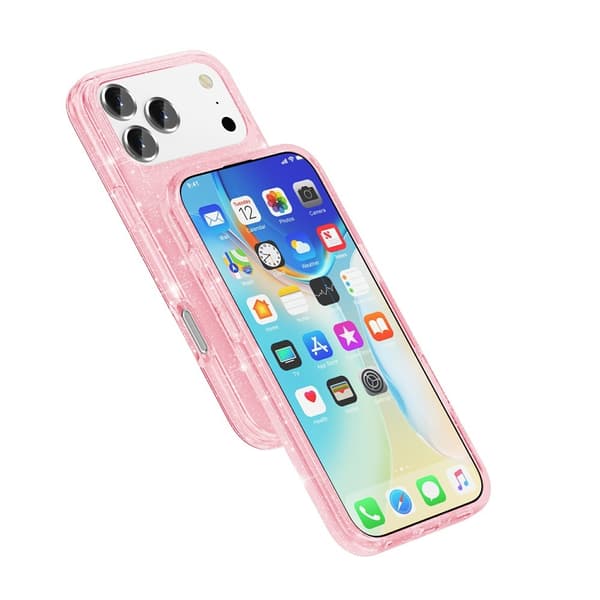 iPhone 18 Pro/17 Pro Skal Hybrid Glitter Rosa