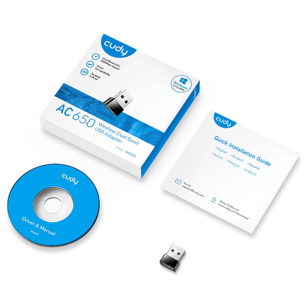 Cudy Wi-Fi Adapter USB WU650 AC650 Svart