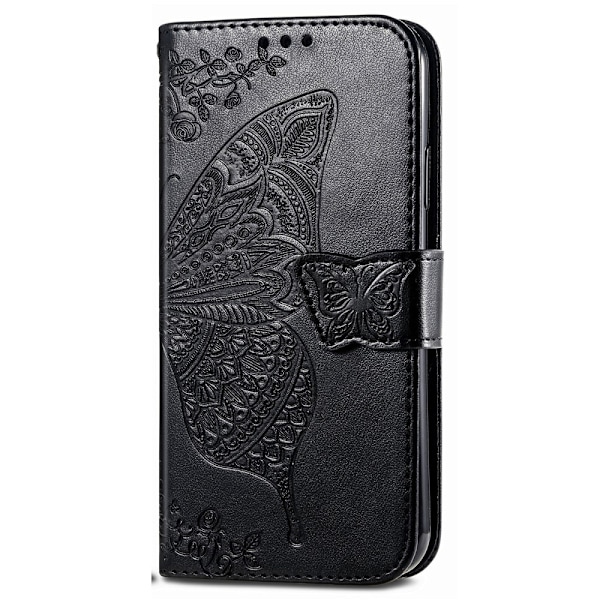 Xiaomi Redmi Note 14 5G Fodral Läder Fjäril Tryck Svart