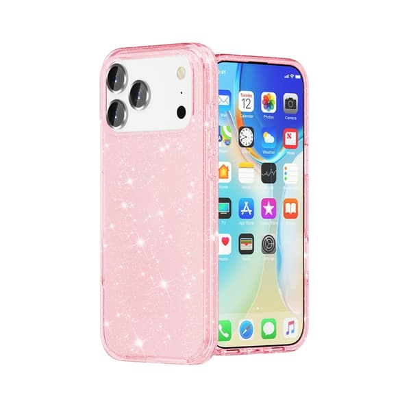 iPhone 18 Pro/17 Pro Skal Hybrid Glitter Rosa