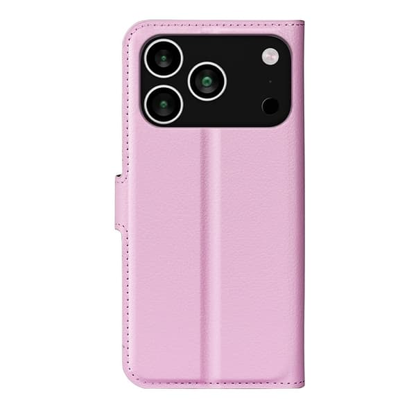 iPhone 17 Pro Fodral Litchi Läder Ljus Rosa