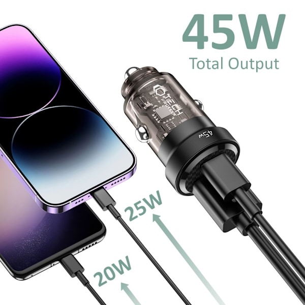 Tech-Protect 45W PD QC USB-C/USB-A Billaddare Svart