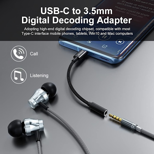 ENKAY USB-C - 3.5 mm AUX Adapter, DAC Svart