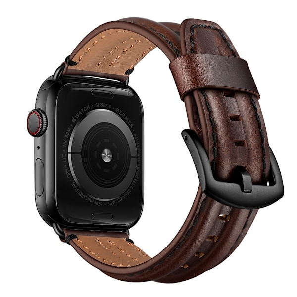 Äkta Läder Armband Apple Watch 42/44/45/49 mm Mörk Brun DarkBrown Mörk Brun