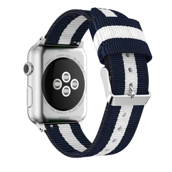 Nylon Armband Med Vertikal Design Apple Watch 42/44/45/49 mm Blå Blå/Vit Blå/Vit