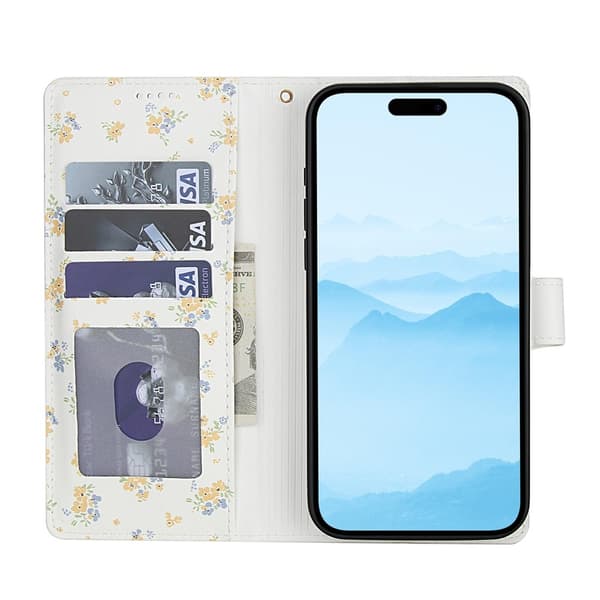 iPhone 16 Pro Max Fodral Rhombus Läder Blommor Vit