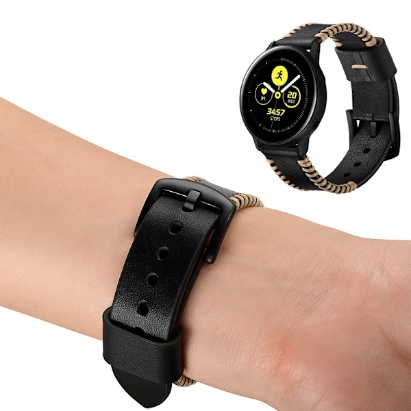 Äkta Läder Armband Vävd För Smartwatch - Svart (20 mm) Black Svart (20 mm)
