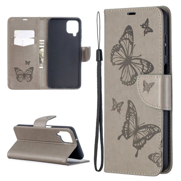Samsung Galaxy A12 - Butterfly Plånboksfodral - Grå Grey Grå