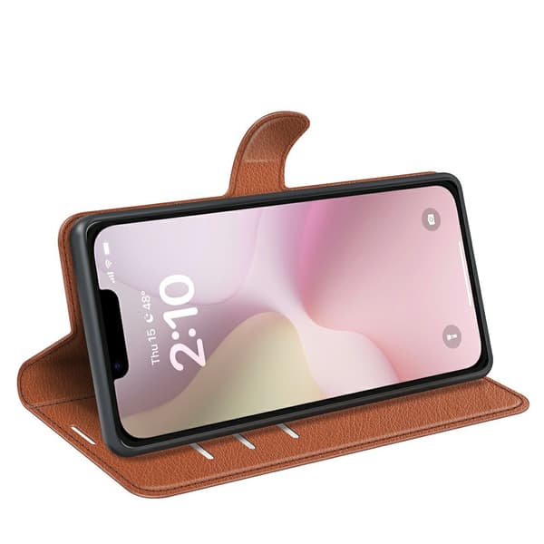 iPhone 17e / 16e Fodral Litchi Läder Brun