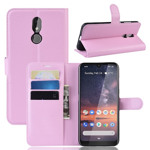 Nokia 3.2 - Litchi Plånboksfodral - Ljus Rosa LightPink Ljus Rosa