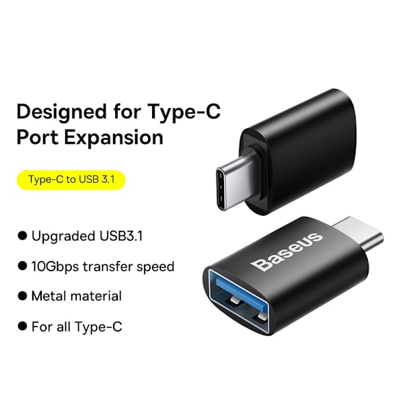 BASEUS Adapter USB-C - USB-A 3.1 Konverterare Svart