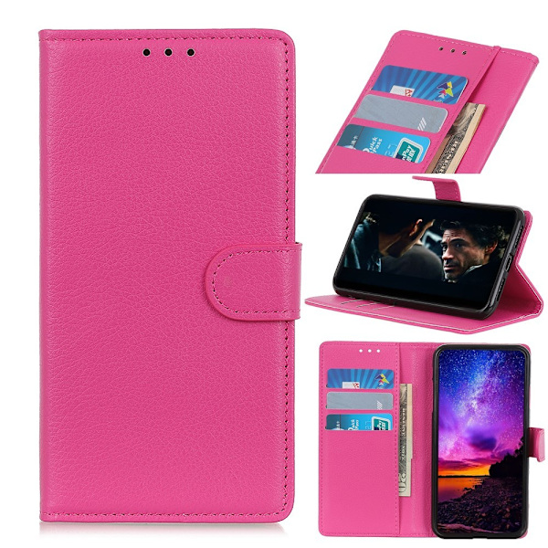 Huawei P40 Lite E - Litchi Plånboksfodral - Rosa Pink Rosa