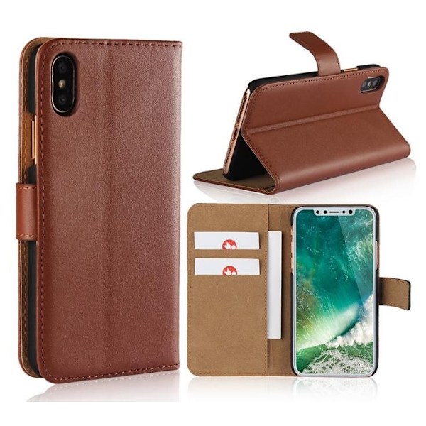 iPhone Xs Max - Plånboksfodral I Äkta Läder - Brun Brown Brun