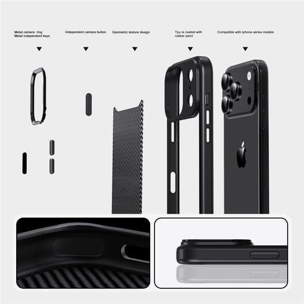 IPAKY iPhone 17 Pro Max Skal TPU Kolfiber Textur Svart
