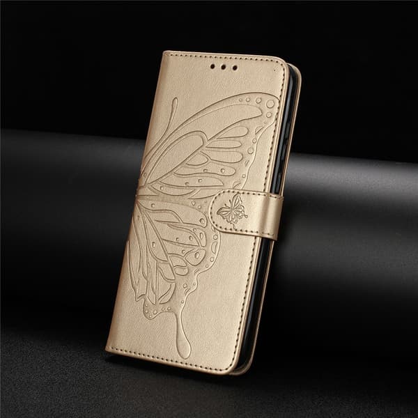 Google Pixel 10a Fodral Med Fjäril Tryck Guld