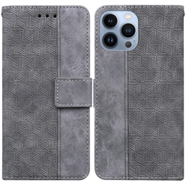 iPhone 14 Pro Max Fodral Geometrisk Läder Grå