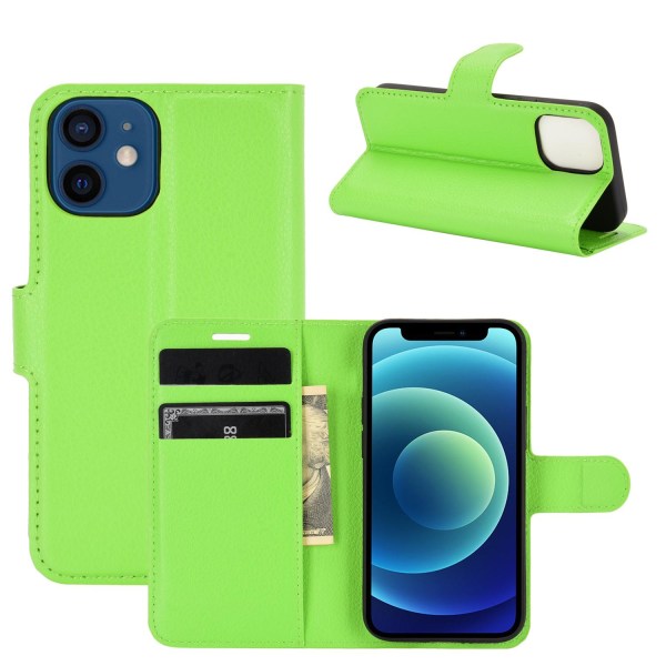 iPhone 12 Mini - Litchi Textur Fodral - Grön Green Grön