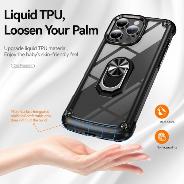 iPhone 16 Pro Max Skal Shockproof Ring Hybrid Svart