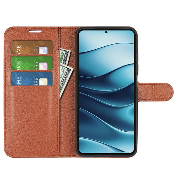 Xiaomi Redmi Note 14 5G Fodral Litchi Läder Brun