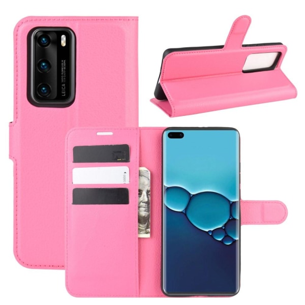 Huawei P40 - Litchi Plånboksfodral - Rosa Pink Rosa