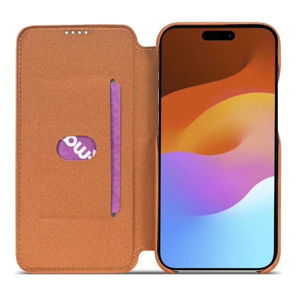 LC.IMEEKE iPhone 15 Plus Fodral Slim Flip Ljus Brun