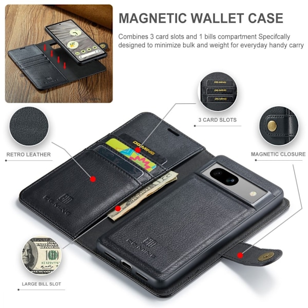 DG.MING Google Pixel 8A 2in1 Magnet Fodral Svart