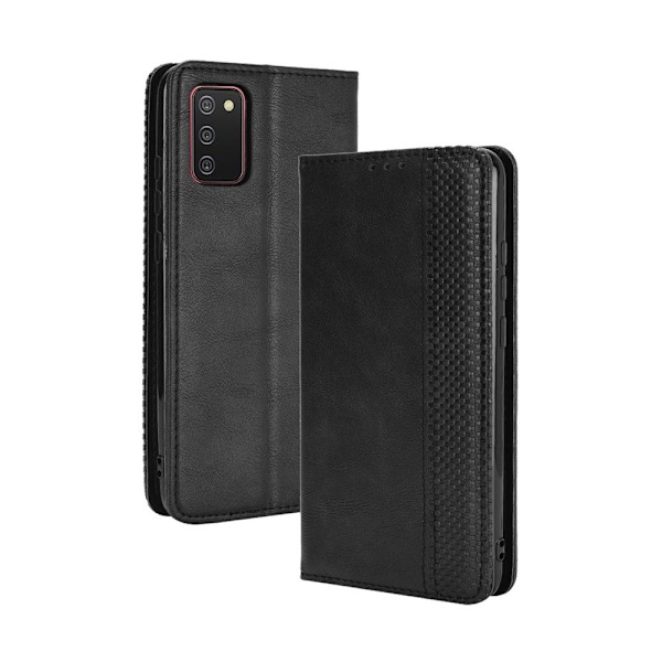Samsung Galaxy A02s - Retro Läder Flip Fodral - Svart Black Svart