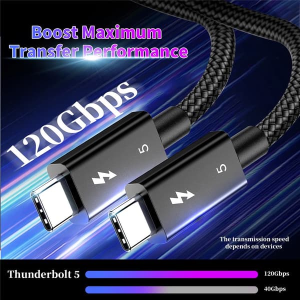2m Thunderbolt 5 Kabel USB-C 240W 8K / 60Hz PD Svart