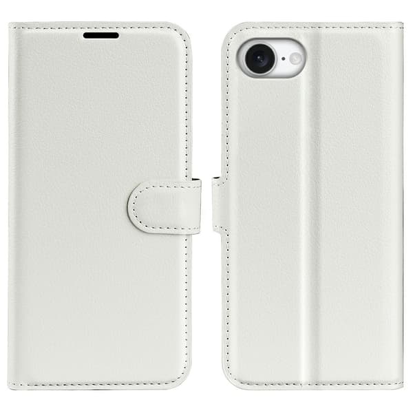 iPhone 17e / 16e Fodral Litchi Läder Vit