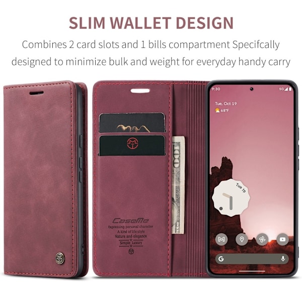 CASEME Google Pixel 9a Fodral Flip Retro Läder Röd