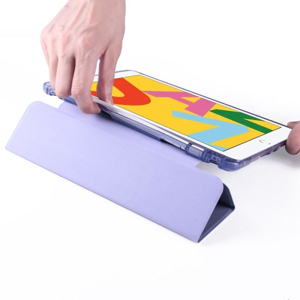 iPad 10.2 2019/2020/2021 Fodral Tri-Fold Med Pennhållare Mörklil Lila