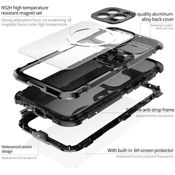 ShellBox iPhone 15 Pro Max MagSafe IP68 Aluminium Vattentät Skal