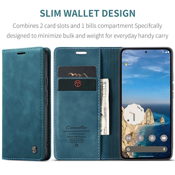 CASEME Google Pixel 9a Fodral Flip Retro Läder Blå
