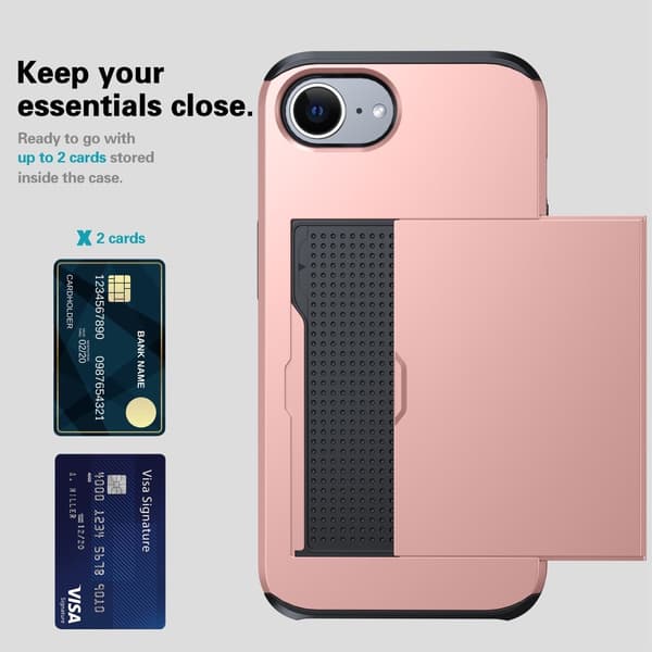 iPhone 17e / 16e Skal Hybrid Med Kortfack Roséguld