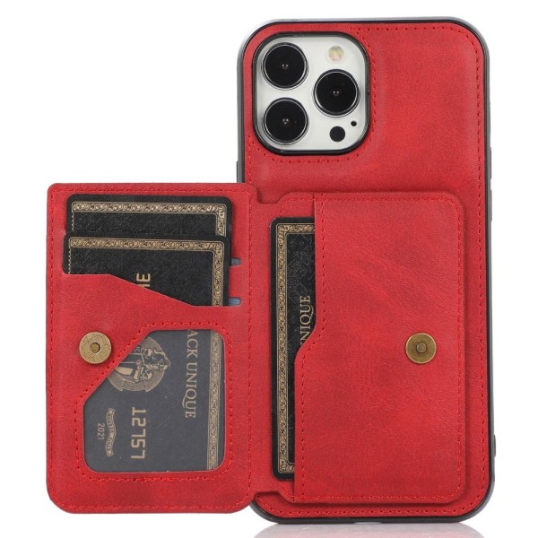 iPhone 13 Pro Max - Läderbelagt Skal Med Kortfack - Röd