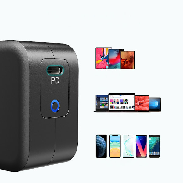 Choetech 60W GaN USB-C PD + 1.8m USB-C - USB-C Kabel Svart