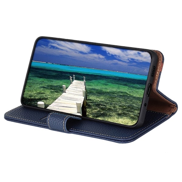 KHAZNEH Samsung Galaxy S24 FE Fodral Äkta Läder Mörk Blå