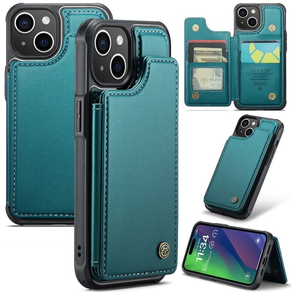CASEME iPhone 15 Skal RFID Kickstand Plånbok Grön