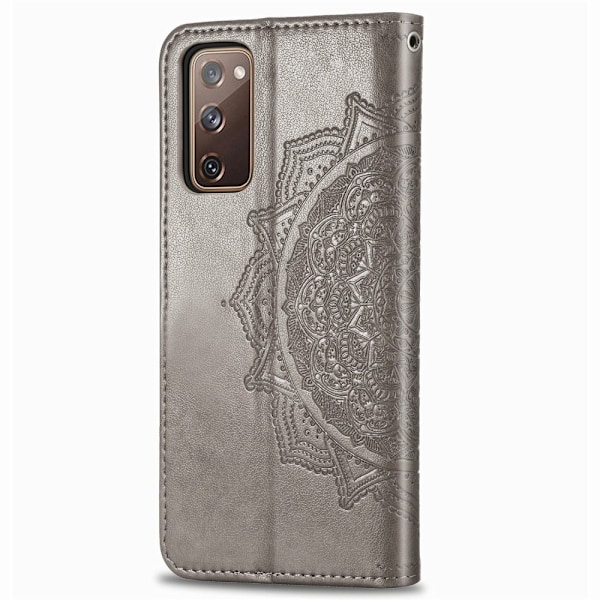 Samsung Galaxy S20 FE - Mandala Läder Fodral - Grå Grey Grå