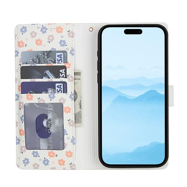 iPhone 17 Fodral Rhombus Läder Blommor Vit
